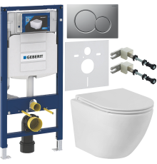 Комплект Унитаз подвесной BelBagno Sfera-r + Крышка BB870SC с микролифтом + Инсталляция Geberit Duofix UP 320 111.300.00.5 + Кнопка Sigma 01 115.770.JQ.5 лакированная, матовый хром + Крепления 111.815.00.1 к стене + Шумоизоляция
