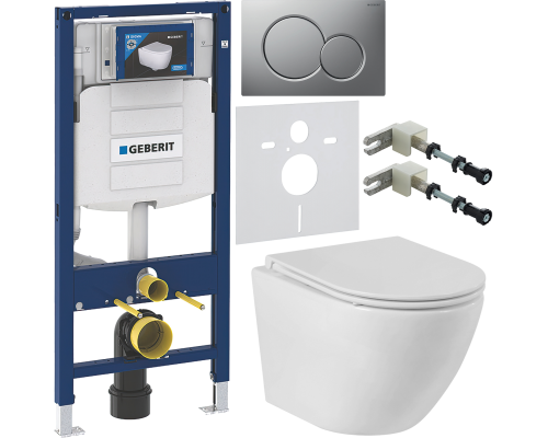 Комплект Унитаз подвесной BelBagno Sfera-r + Крышка BB870SC с микролифтом + Инсталляция Geberit Duofix UP 320 111.300.00.5 + Кнопка Sigma 01 115.770.JQ.5 лакированная, матовый хром + Крепления 111.815.00.1 к стене + Шумоизоляция