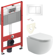 Комплект Унитаз подвесной Ceramicanova UP Rimless CN4007 белый + Инсталляция TECE Base 9400413 4 в 1 с кнопкой смыва