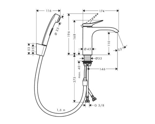 Hansgrohe Vivenis Смеситель для раковины, 1 отв., с набором для биде и со шлангом 160см., цвет: хром. 75210000 Hansgrohe Vivenis Смеситель для раковины, 1 отв., с набором для биде и со шлангом 160см., цвет: хром. 75210000