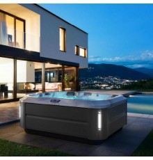 Jacuzzi J355 Минибассейн 214х214х94см, отдельностоящий, каскад, посветка, нагреватель, массажный подголовник, панель Brushed gray, цвет акрила: Platinum. ZC12ZU0EW40