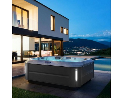 Jacuzzi J355 Минибассейн 214х214х94см, отдельностоящий, каскад, посветка, нагреватель, массажный подголовник, панель Brushed gray, цвет акрила: Platinum. ZC12ZU0EW40