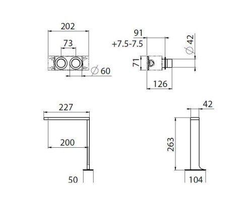 Carimali Встраиваемая часть настенного смесителя для раковины. W2500