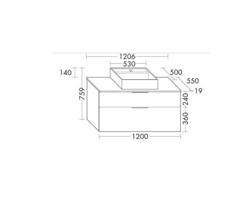 Burgbad Eqio Комплект мебели 1200х550х600 мм с крам.умыв. квадратным, цвет белый, с 1 отв под смес., 2 ящика, ручки G0252, цвет: серый глянцевый. SGUP120F2010GO252C0001*1