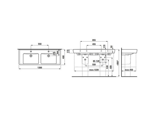 Laufen Pro S Раковина двойная 130x48х11.5см , с 1 отв., на каждую раковину, цвет: белый глянцевый. 8.1496.7.000.104.1 Laufen Pro S Раковина двойная 130x48х11.5см , с 1 отв., на каждую раковину, цвет: белый глянцевый. 8.1496.7.000.104.1