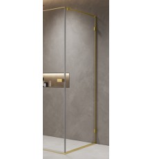 Боковая панель 900х2000 мм, стекло 8 мм, прозрачное, EasyClean, цвет профиля золото шлифованное AQM7409-3-9