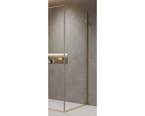Боковая панель 900х2000 мм, стекло 8 мм, прозрачное, EasyClean, цвет профиля золото шлифованное AQM7409-3-9