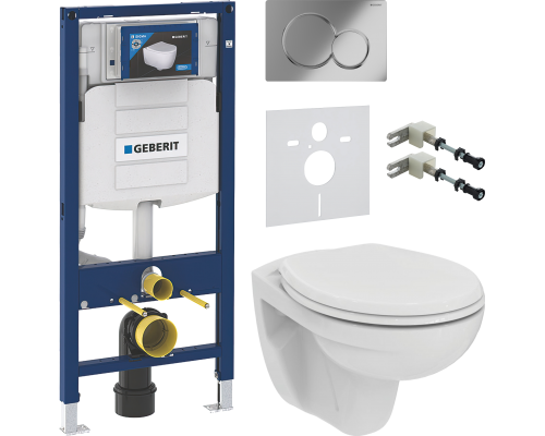 Комплект Унитаз подвесной Ideal Standard Eurovit K881201 безободковый + Крепления Geberit Duofix 111.815.00.1 к стене + Шумоизоляция 156.050.00.1 + Инсталляция UP 320 111.300.00.5 + Кнопка Sigma 01 115.770.21.5 хром