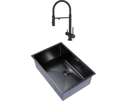 Комплект Мойка кухонная Mixline 548573 черный графит + Смеситель IDDIS Ace ACEBLFFi05 черный матовый, с гибким изливом
