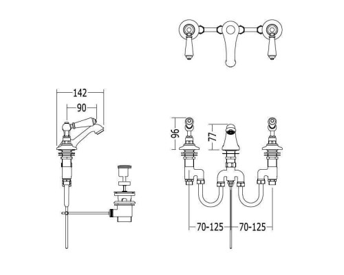 DevonDevon Dandy Смеситель для биде на 3 отв., с донным клапаном, c ручками белыми, цвет: хром. MARF45CR