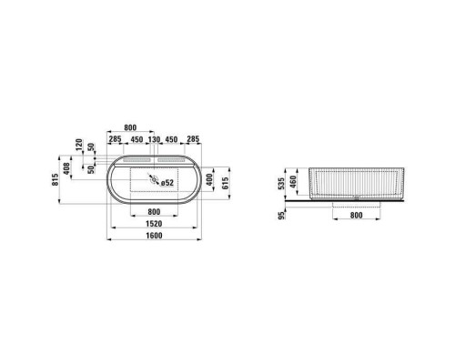 Laufen Sonar Ванна 160x81.5х46см, пристенная, с слив-переливом, материал: Marbond c рельефом, итегрированный перелив, цвет: белый. 2.2134.2.000.000.1