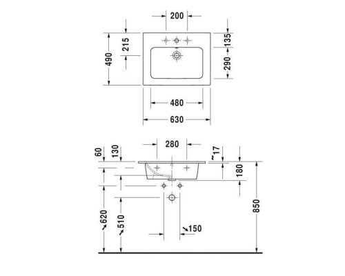 Duravit ME by Starck Раковина 63x49 см, 3 отв., цвет: белый. 2336630030