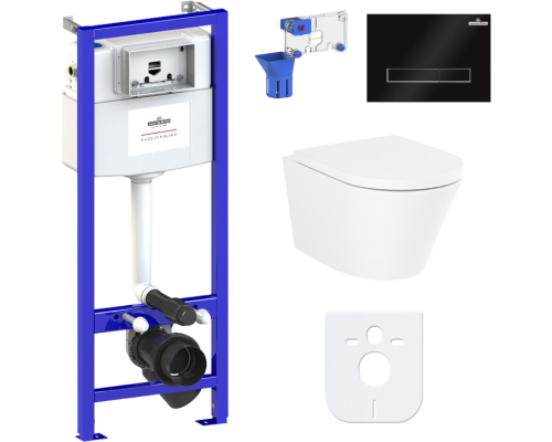 Комплект Lavinia Boho Унитаз подвесной Biore Compacto Rimless 3304101C + Крышка-сиденье Biore 33290420 с микролифтом + Инсталляция RelFix 38010010 + Кнопка RelFix 3805003B глянцевая черная, хром + Дозатор RelFix 38040010