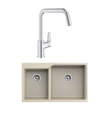 Комплект Мойка Rivelato Axel X-90D beige scuro + Смеситель Grohe Eurosmart