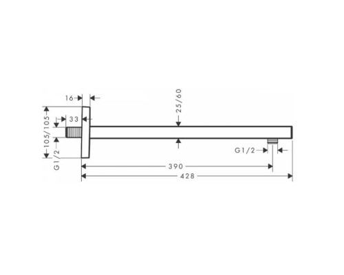 Hansgrohe Square Держатель верхнего душа 38.9см., настенный, цвет: хром. 27694000