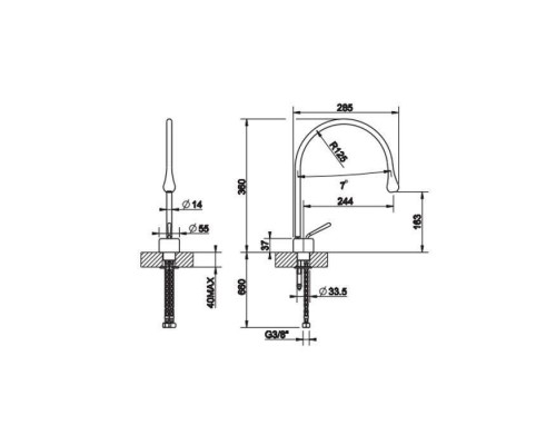 Gessi Goccia Смеситель для раковины на 1 отверстие, излив 244мм R=125, с фиксированным носиком, цвет: хром. 33803#031