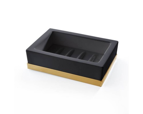 3SC Mood Deluxe Black Мыльница настольная, композит Solid Surface, цвет: чёрный матовый/золото 24к. . MDN01AGD 3SC Mood Deluxe Black Мыльница настольная, композит Solid Surface, цвет: чёрный матовый/золото 24к. . MDN01AGD