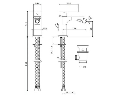 Kerama Marazzi Piano Смеситель для биде, на 1отв., с донным клапаном, цвет хром. 69325KM.21.018