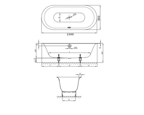 Bette Lux Oval Ванна встраиваемая 190x90x45 см, BetteGlasur reg; Plus, цвет: белый. B23-1500,  3467-000 PLUS