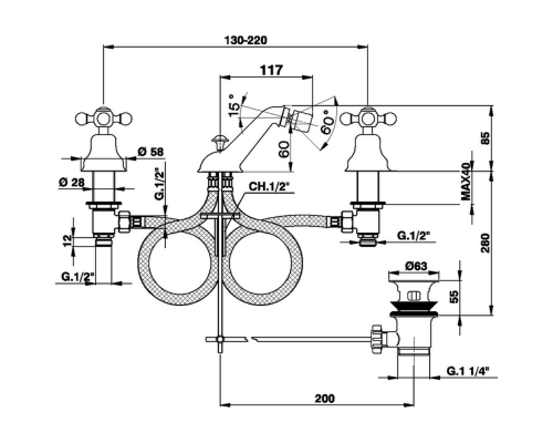 CISAL Arcana Ceramic Смеситель для биде на 3 отверстия с донным клапаном, цвет: золото . AC00122024 Акция