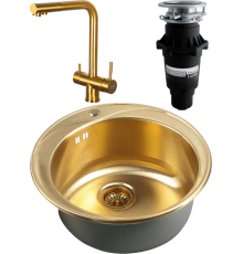 Комплект Мойка кухонная Zorg Inox Pvd SZR-510/205 Bronze + Смеситель SZR-7039 BRONZE бронза + Измельчитель Bone Crusher BC 810-SL Slim Line
