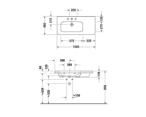 Duravit DuraStyle Раковина 100х48 см, 1 отв., с переливом, цвет: белый. 2325100000