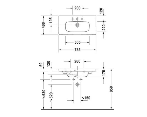 Duravit DuraStyle Раковина 78.5х40 см, 1 отв., с переливом, цвет: белый. 2337780000