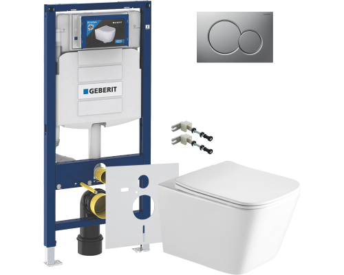 Комплект Унитаз подвесной SantiLine SL-5007 безободковый, с микролифтом + Крепления Geberit Duofix 111.815.00.1 к стене + Шумоизоляция 156.050.00.1 + Инсталляция UP 320 111.300.00.5 + Кнопка Sigma 01 115.770.JQ.5 лакированная, матовый хром