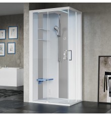 Novellini Skill A Душевая кабина 100х80х217.5cмм., Sx, Essential, поддон 12.5см., с термостатическим смесителем, стекло, цвет: белый глянц/Light grey. SKIA109ST1F-1AN1