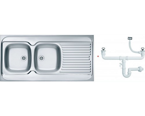 Alv 1009084 Classic 100 Мойка накл. левая, 0,6 мм, NAT-1½ 1200х600х160 мм, 2 чаши, крыло, шк 1200 1009084