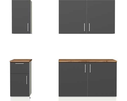 Кухонный гарнитур Domaci Болонья 220 см, фасад графит, ручка хром, столешница дуб вотан KUH-708328