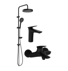 Комплект для ванной Смеситель STWORKI Молде S23010BK черный + Стойка Монтре S30180BK + Смеситель S23100BK матовый черный