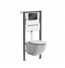 Комплект Ceramicanova Унитаз подвесной Forma CN3009 безободковый, с микролифтом + Инсталляция Balance CN121002MB с кнопкой Square матовой черной