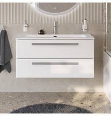Тумба с раковиной Cezares Eco Cer-N 100 bianco lucido, раковина Eco 100, ручки серые