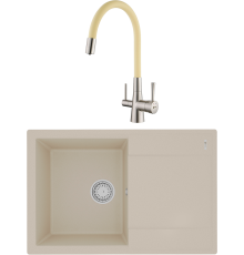 Комплект Мойка кухонная Lemark Imandra 760 9910026 бежевая + Смеситель Comfort LM3075BN-Beige с гибким изливом, никель, бежевый