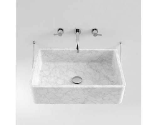 Agape Carrara Раковина 63х40х16 см, без отв., прямоугольная, с доп. креплением, мрамор Carrara, цвет: белый. ACER0730SMC *0
