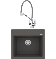 Комплект Мойка кухонная Lemark Hanka 570 9910017 серый шёлк + Смеситель Comfort LM3071C-Gray с гибким изливом, хром, серый