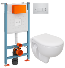 Комплект Унитаз подвесной Seramiksan Natura A051041H + Крышка AG50002 + Инсталляция VitrA V-Fix Core 732-5800-01 с кнопкой смыва Root R 740-2280 хром