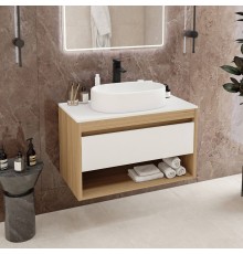 Тумба с раковиной Teymi Ritta 85, дуб эврика, матовая белая, раковина Iva 52