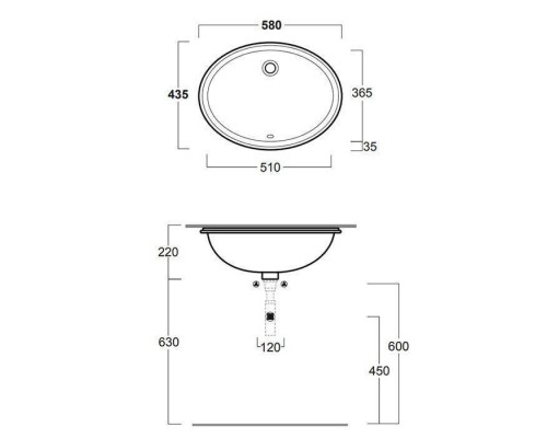 SIMAS Top e lavabi d'arredo Раковина 58х43 см, без отв., под столешницу, цвет: белый. S53 bi