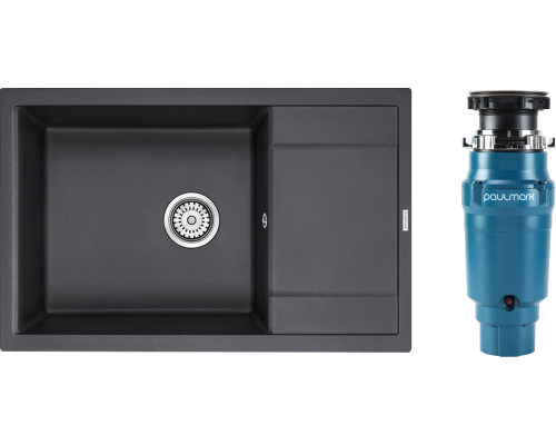 Комплект Мойка кухонная Paulmark Flugen 60 PM317850-BL черная + Измельчитель Intenso I-400