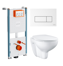 Комплект Унитаз подвесной Grohe Bau Ceramic 39351000 безободковый, альпин-белый + Инсталляция VitrA V-Fix Core 732-5800-01PV + Кнопка Root Square 740-2300 белая глянцевая