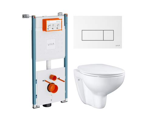 Комплект Унитаз подвесной Grohe Bau Ceramic 39351000 безободковый, альпин-белый + Инсталляция VitrA V-Fix Core 732-5800-01PV + Кнопка Root Square 740-2300 белая глянцевая