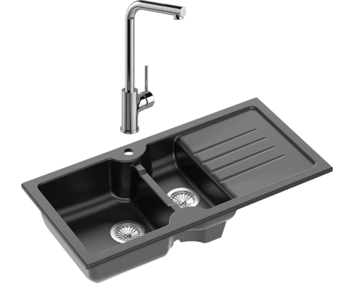 Комплект Мойка кухонная Domaci Сиена 54100-110 черная матовая + Смеситель Ливорно WFD05002K