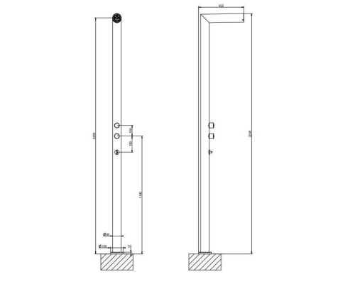 Gessi Outdoor Душевая стойка для установки на улице, напольная, на 2 выхода, без ручек, ручного душа и верхнего душа, внешняя часть, цвет: Black XL. 63203#299 Gessi Outdoor Душевая стойка для установки на улице, напольная, на 2 выхода, без ручек, ручного душа и верхнего душа, внешняя часть, цвет: Black XL. 63203#299