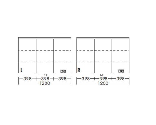 BURGBAD Eqio Зеркальный шкаф с LED подсветкой 5Вт IP24, 120х80х17см, 3 зерк. двери с обоих сторон, версия левая L, цвет: серый. SPGT120LF2010