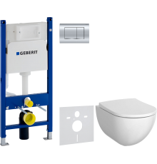 Комплект Унитаз подвесной Geberit Acanto 500.600.01.2 + Крышка 500.605.01.2 + Инсталляция Duofix Delta 458.163.21.1 с кнопкой смыва, хром + Шумоизоляция 156.050.00.1
