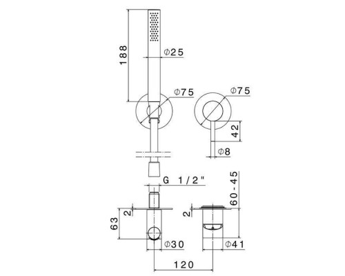Newform X-STEEL 316 Смеситель для душа, встраиваемый, с ручной душ, шланг 150 см, цвет: PVD Brushed copper bronze. 69676EX.59.067 Newform X-STEEL 316 Смеситель для душа, встраиваемый, с ручной душ, шланг 150 см, цвет: PVD Brushed copper bronze. 69676EX.59.067