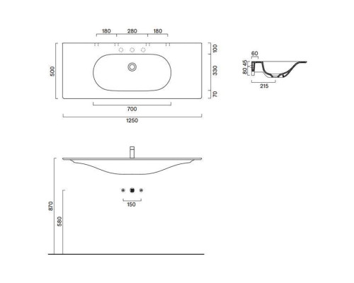 Catalano Sfera Раковина консоль 125x50см, без отв., цвет: белый матовый. 0521260021