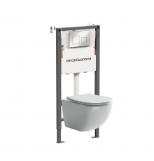 Комплект Ceramicanova Унитаз подвесной Forma CN3009 безободковый, с микролифтом + Инсталляция Balance CN121002CH с кнопкой Square глянцевый хром